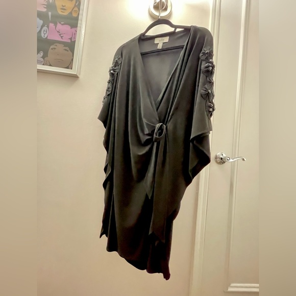 Mini Jersey Wrap Dress w/ Embellished Sleeves - Picture 2 of 4